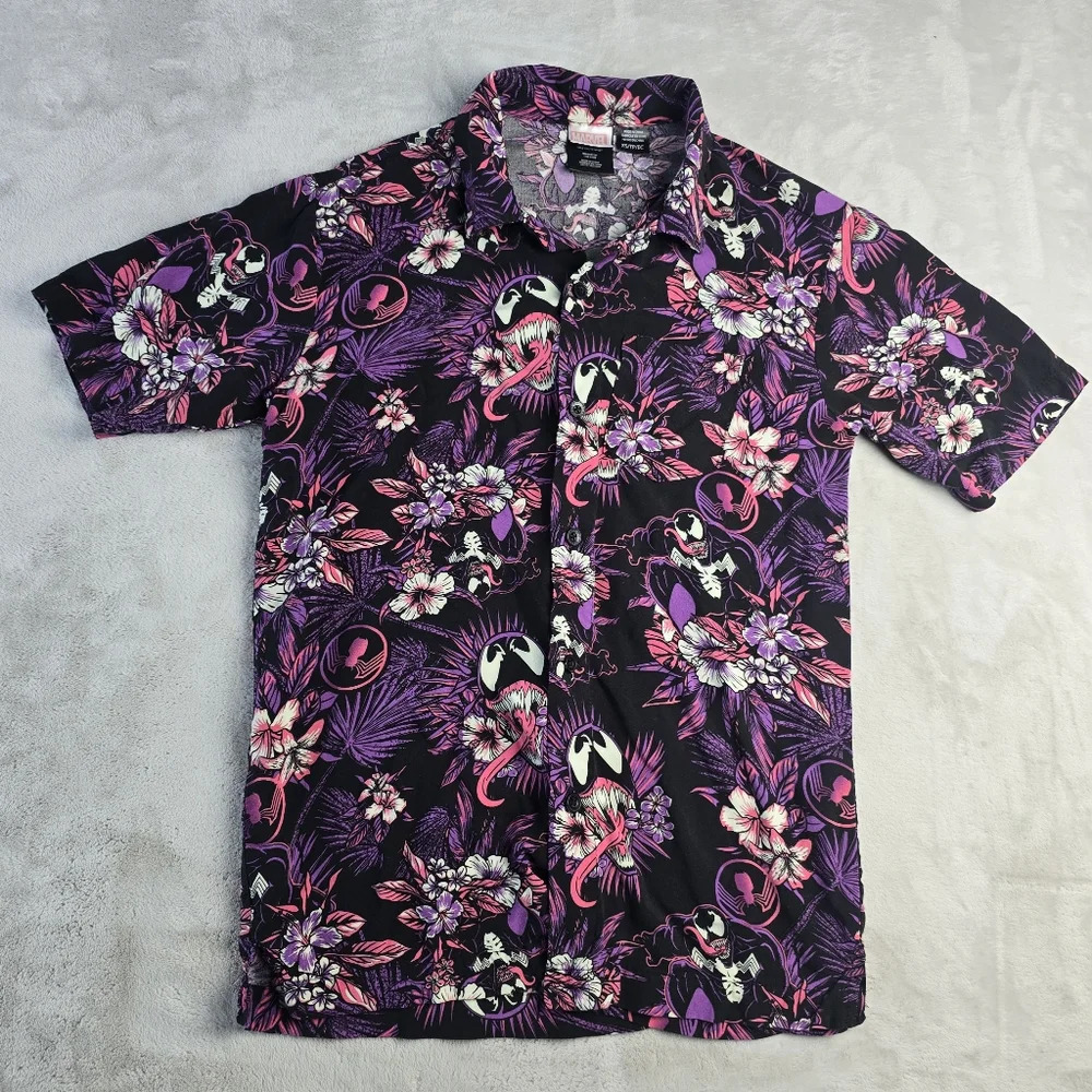 Marvel Venom Hawaiian Button Up Shirt Sz XS
